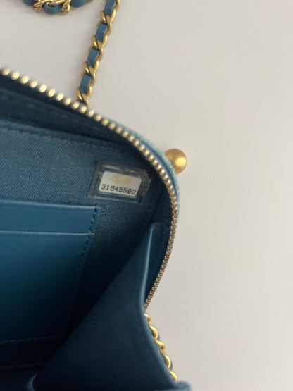 Chanel blue denim gold ball camera shoulder bag