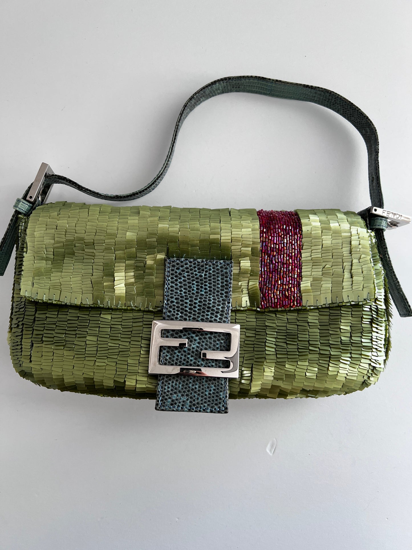 Vintage Fendi green sequin baguette