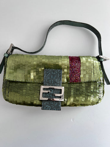 Vintage Fendi green sequin baguette