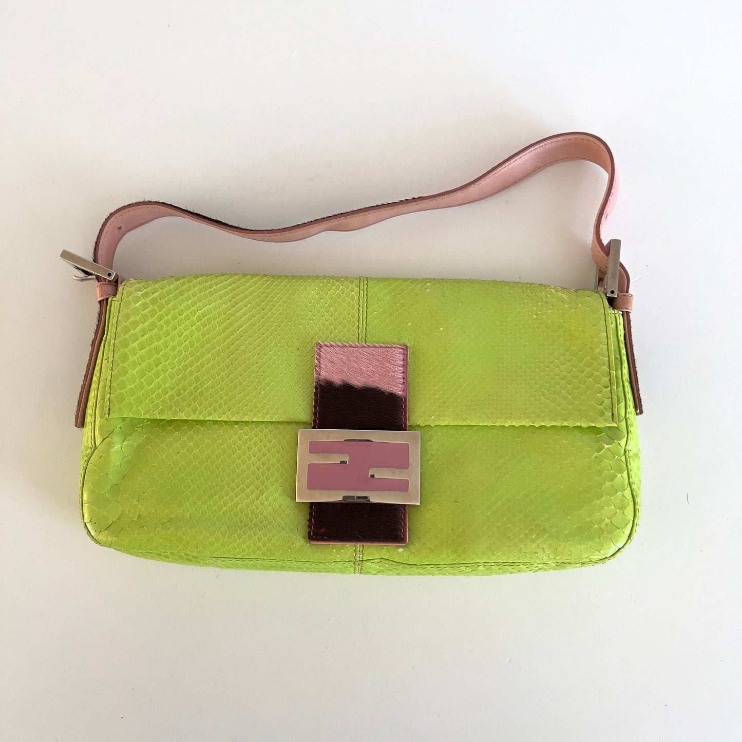 Vintage Fendi Neon Green Python Skin Baguette