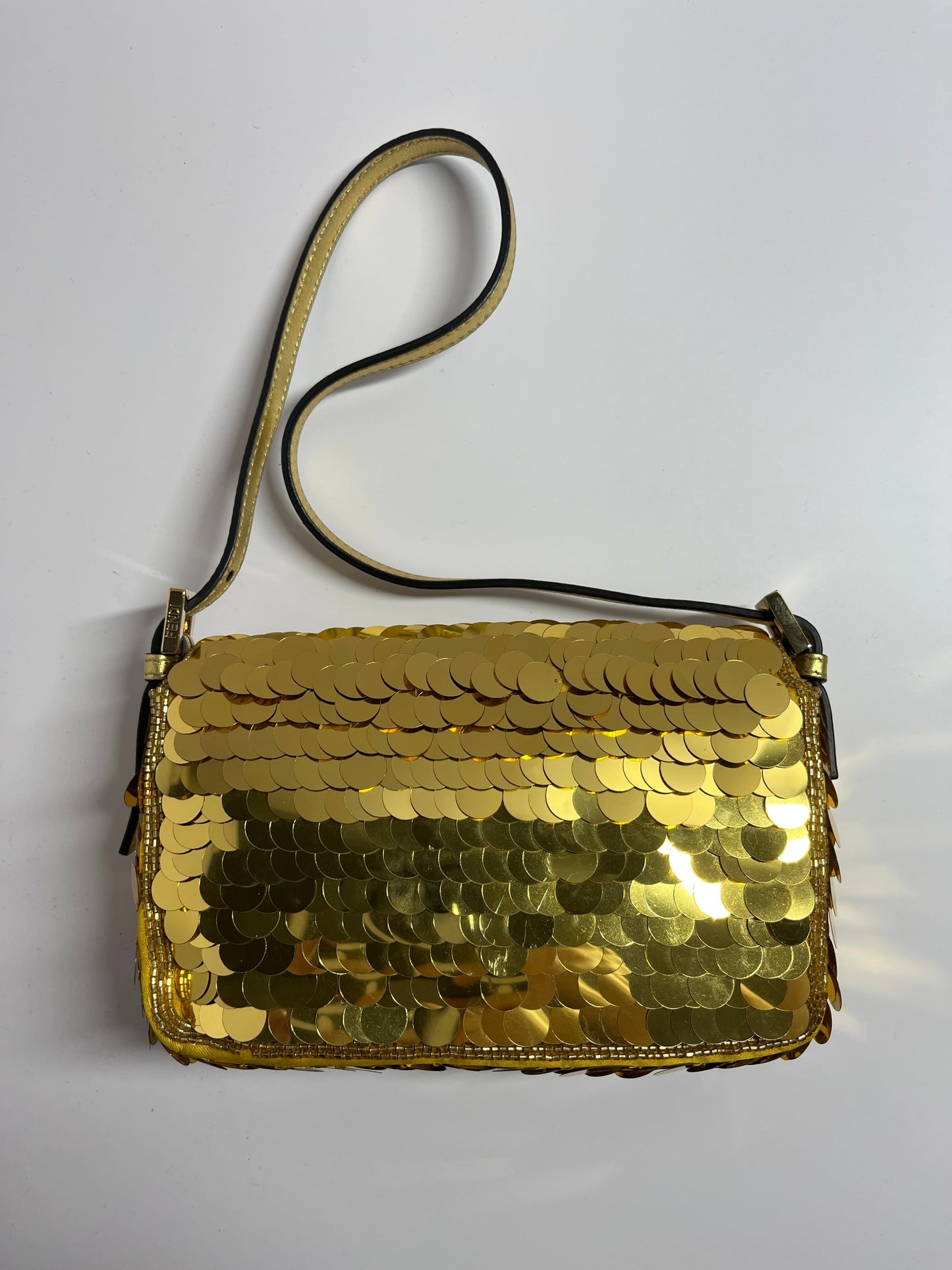 Fendi baguette mini gold sequins shoulder bag