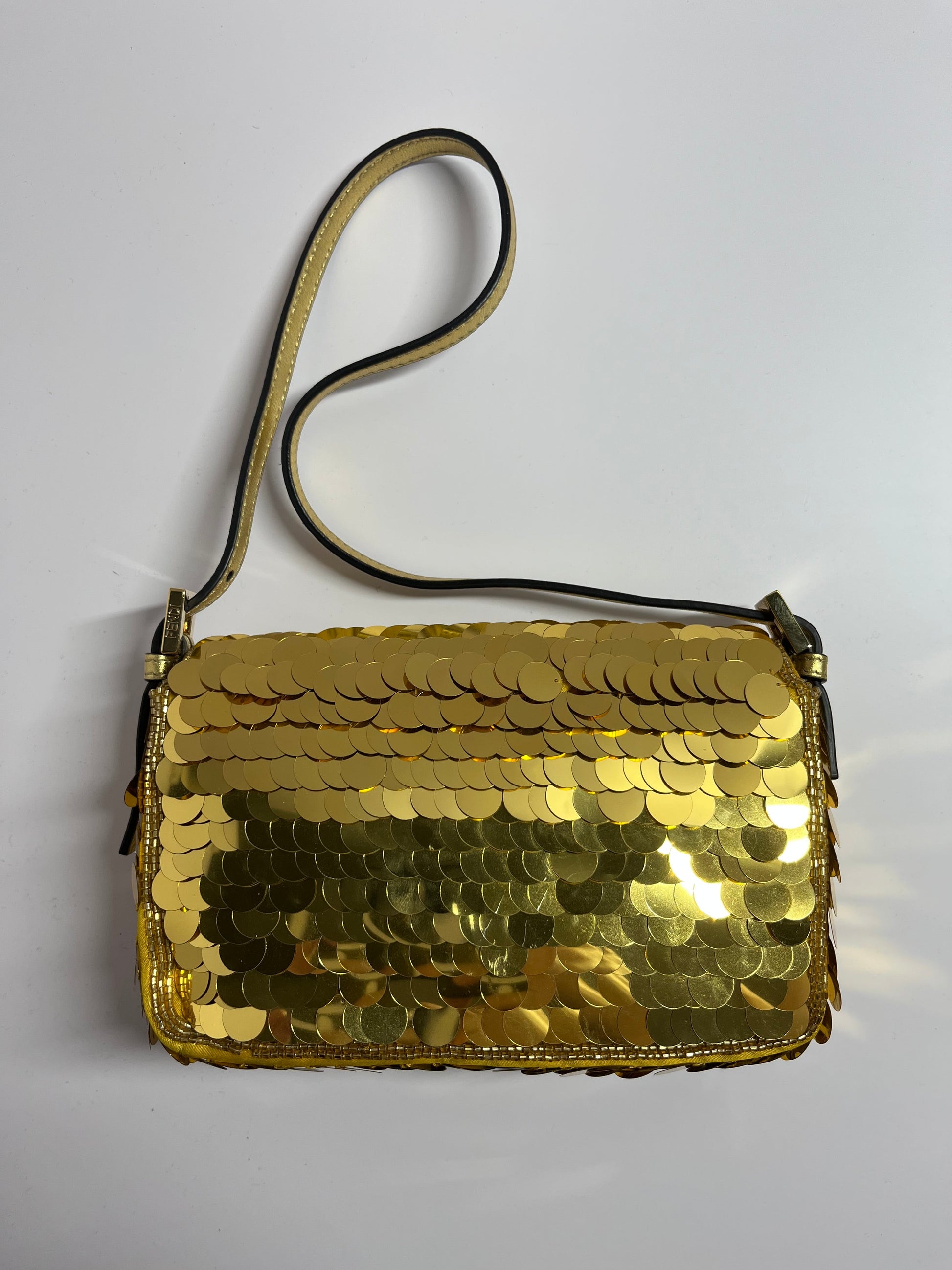 Fendi baguette mini gold sequins shoulder bag