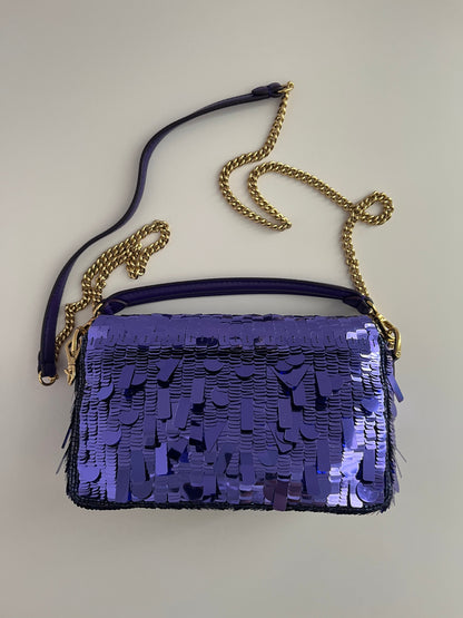 Fendi baguette mini purple sequin gold hardware shoulder bag