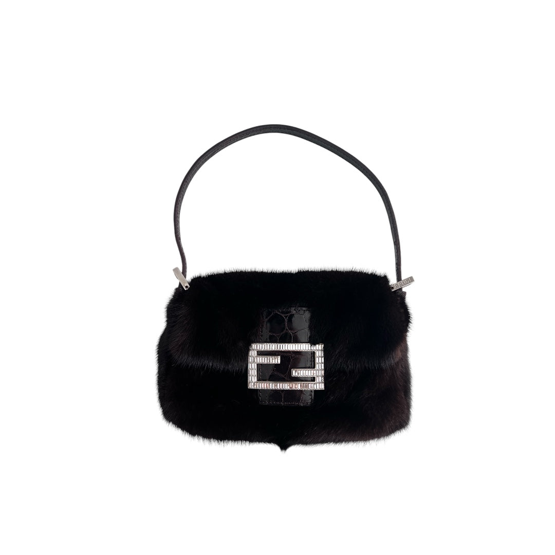 Vintage Fendi brown Mink fur mini baguette