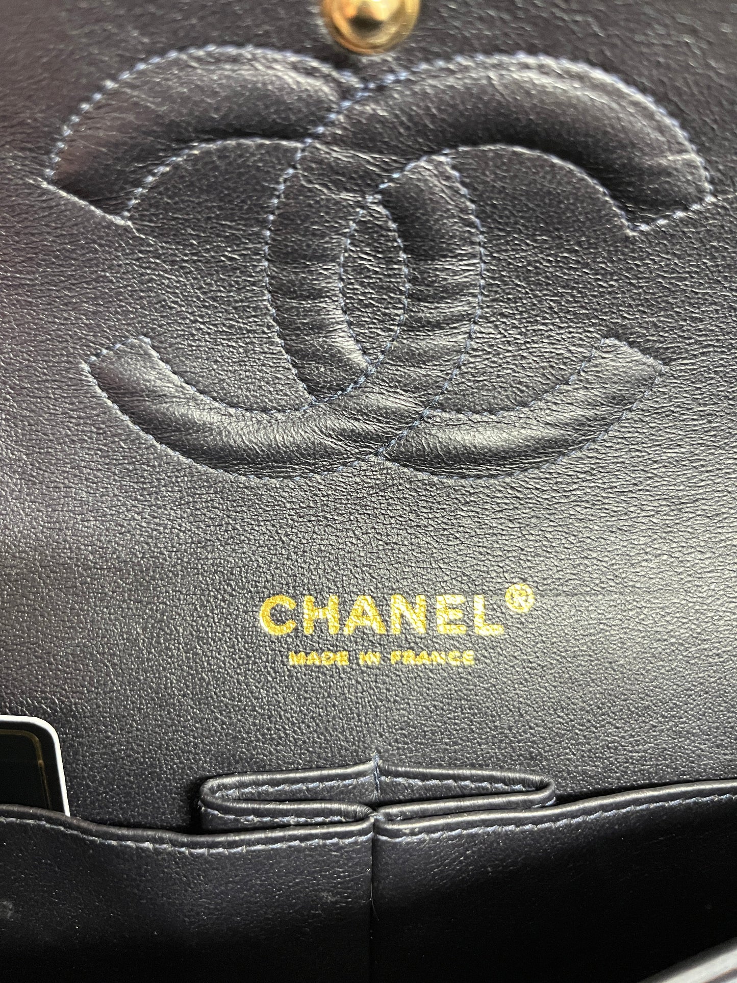 Chanel medium size blue tweed double flap bag