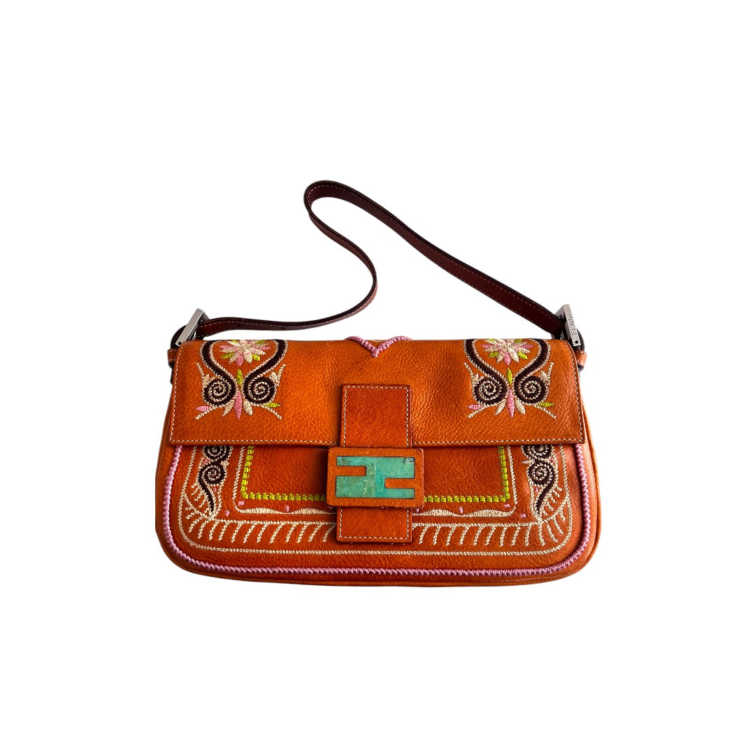 Fendi embroidered leather baguette
