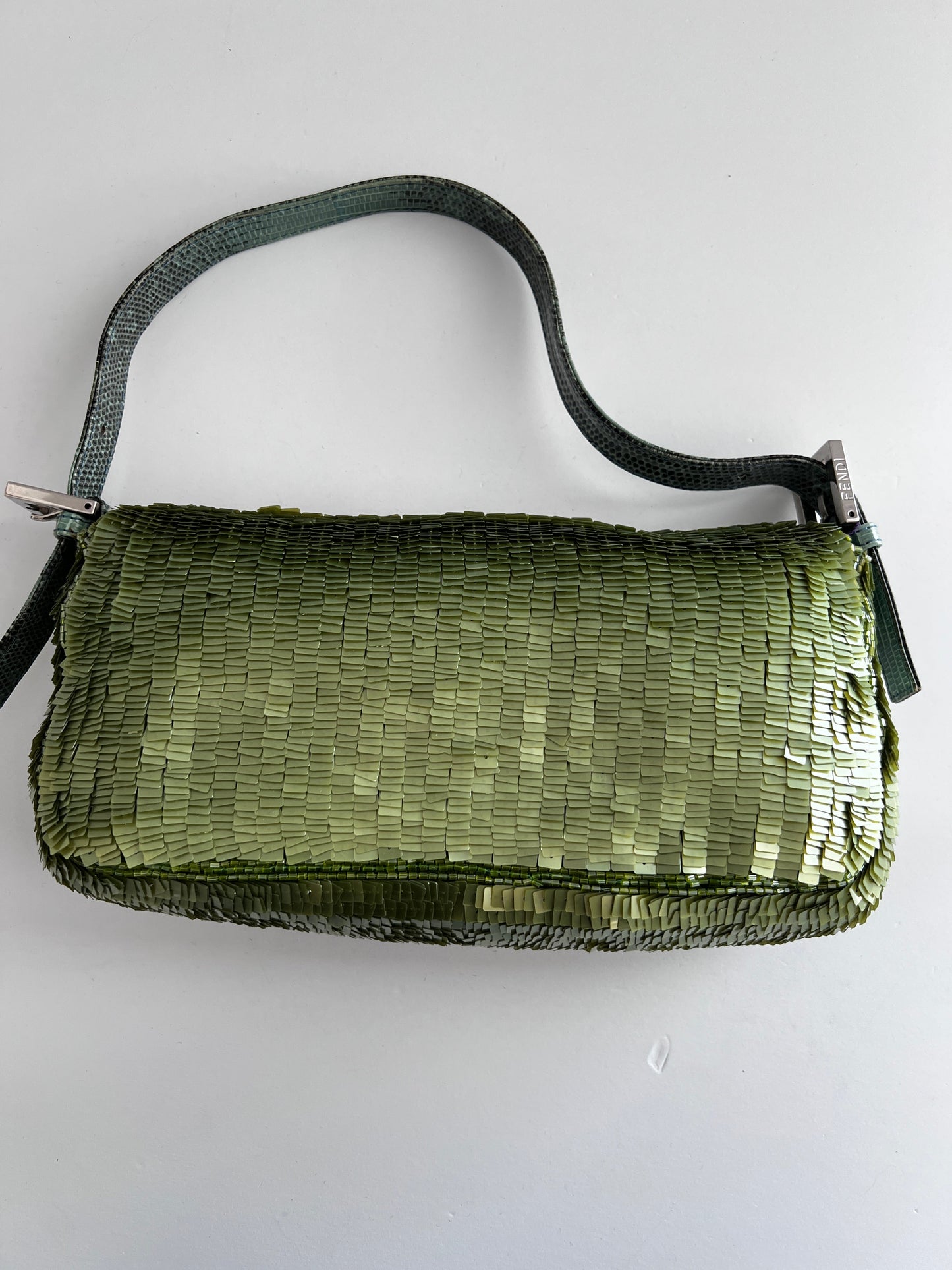 Vintage Fendi green sequin baguette