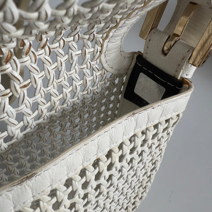 Vintage Fendi Offwhite Woven Leather Baguette
