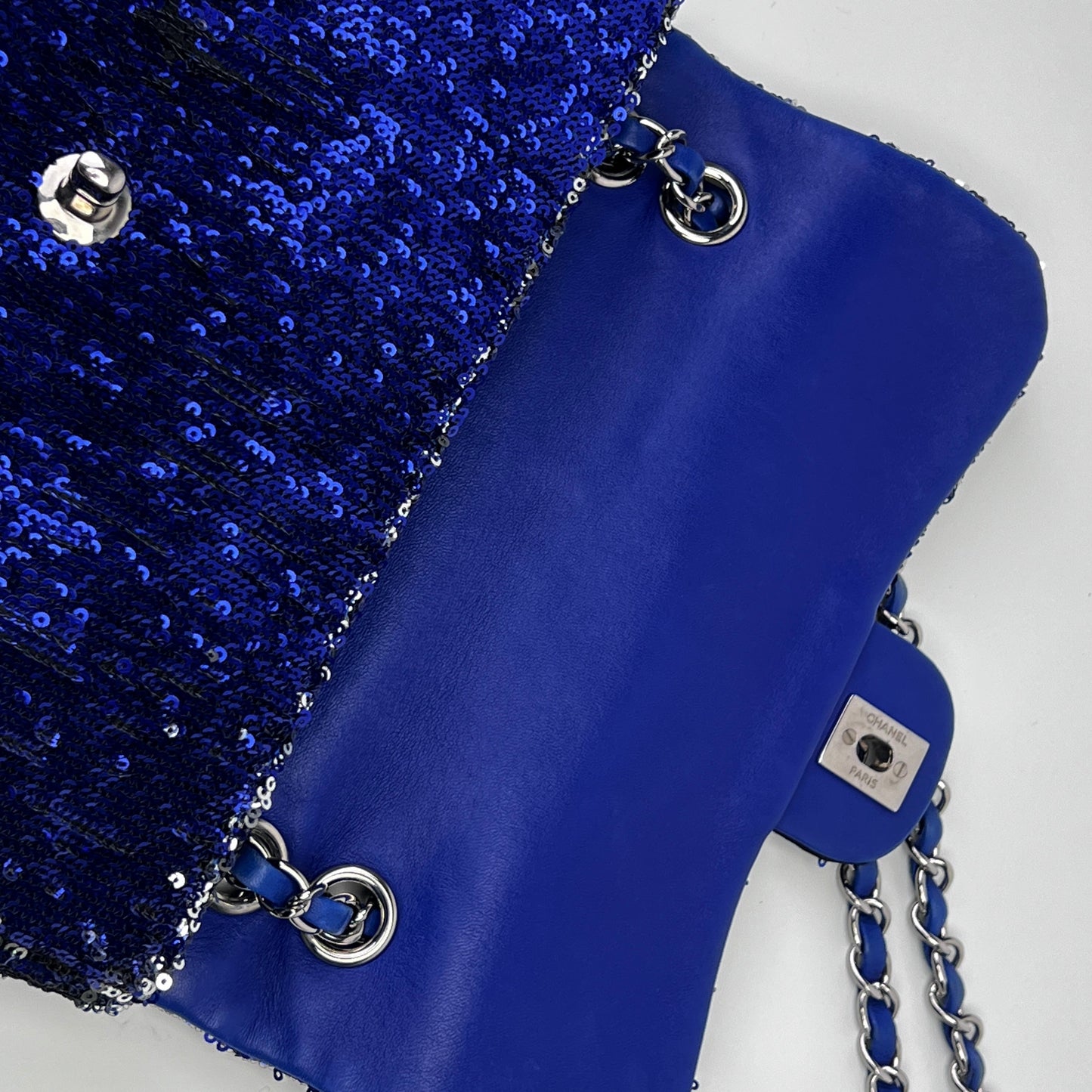 Chanel Blue marine sequin medium size single flap bag