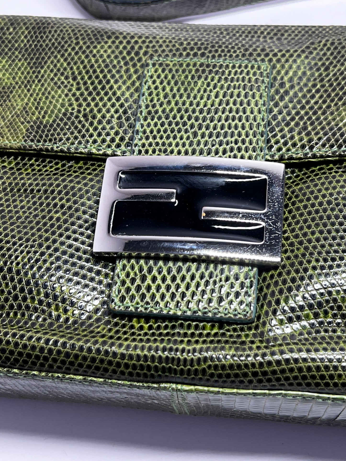 Vintage Fendi Green Lizard Skin Baguette