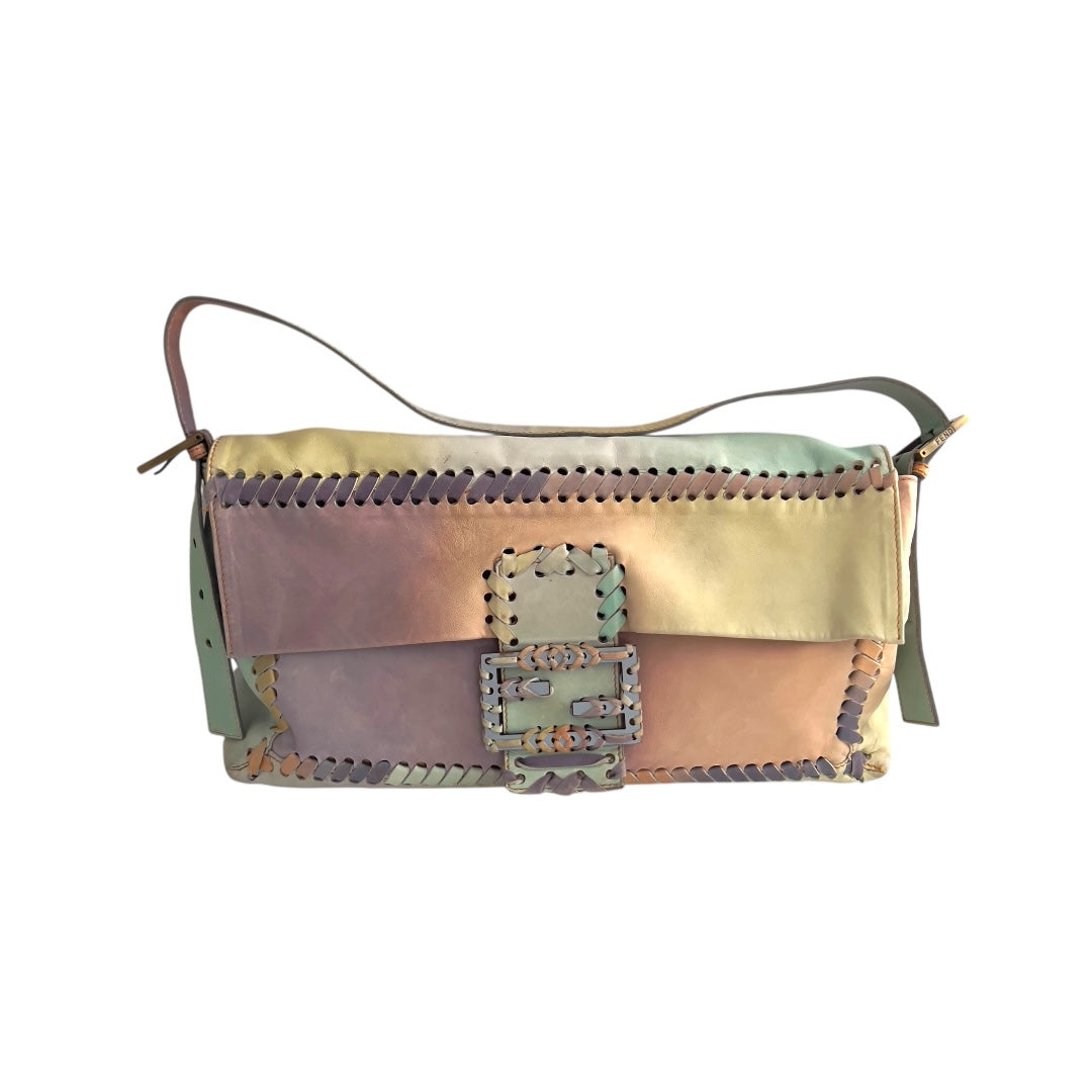 Fendi Vintage Fendi XXL Pastel Rainbow Whipstitch Baguette-b