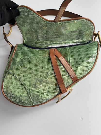 Dior green sequin saddle bag