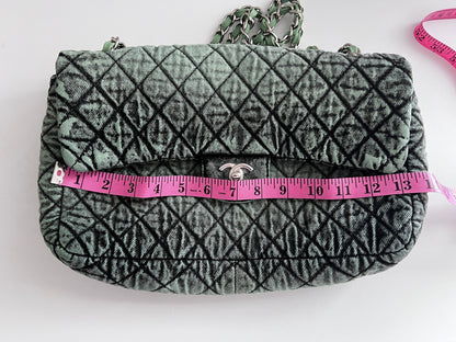 NWOT! Chanel Denimprassion Flap Bag Quilted distressed denim XL green