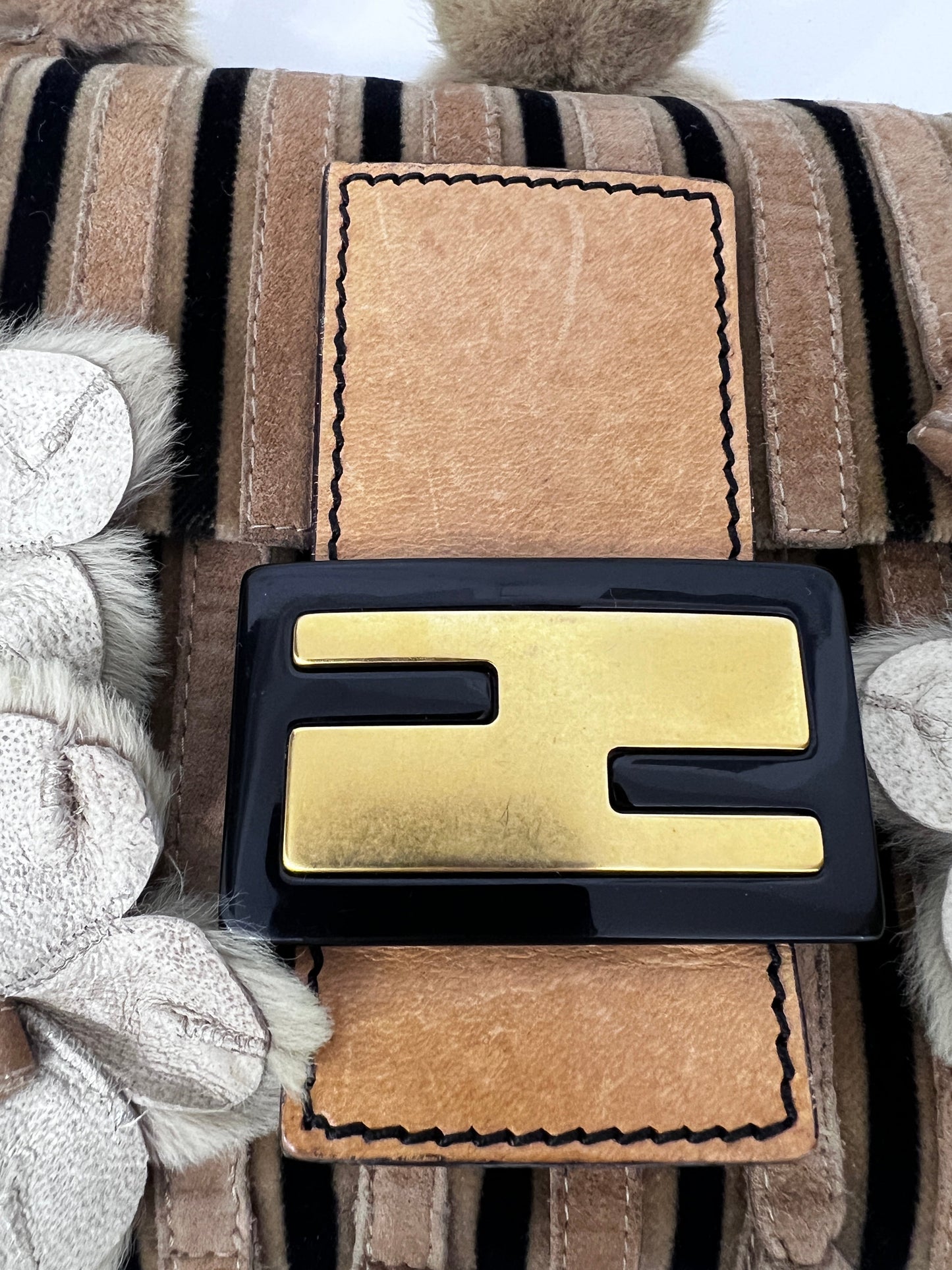 Fendi velevet 3D flowers strip baguette