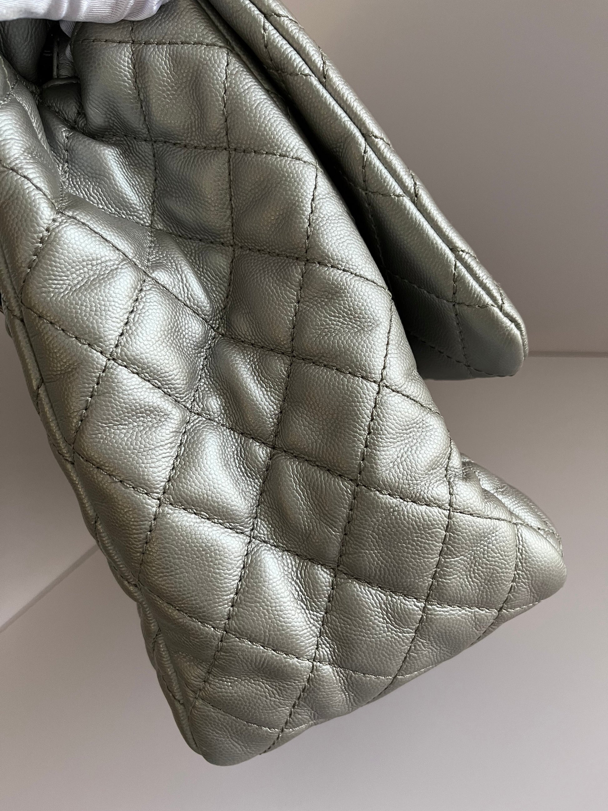 Chanel Classic Flap XXL Silver Leather Travel Bag