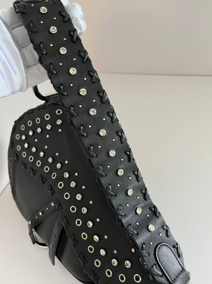 Dior Saddle Vintage love&peace limited edition black leather shoulder bag