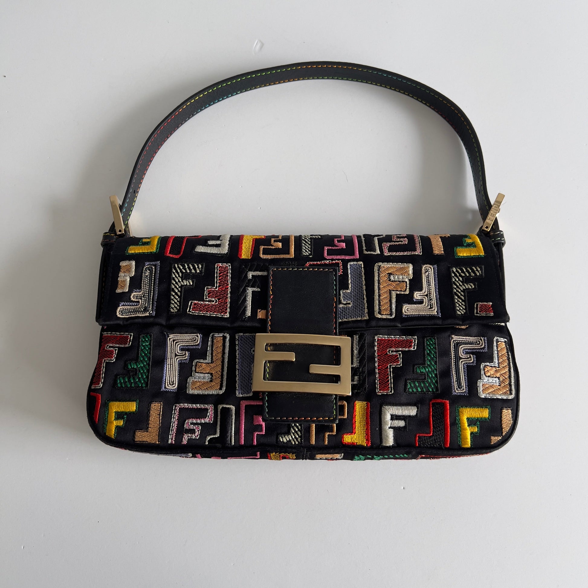 Fendi Multicolor Embroidered FF Baguette