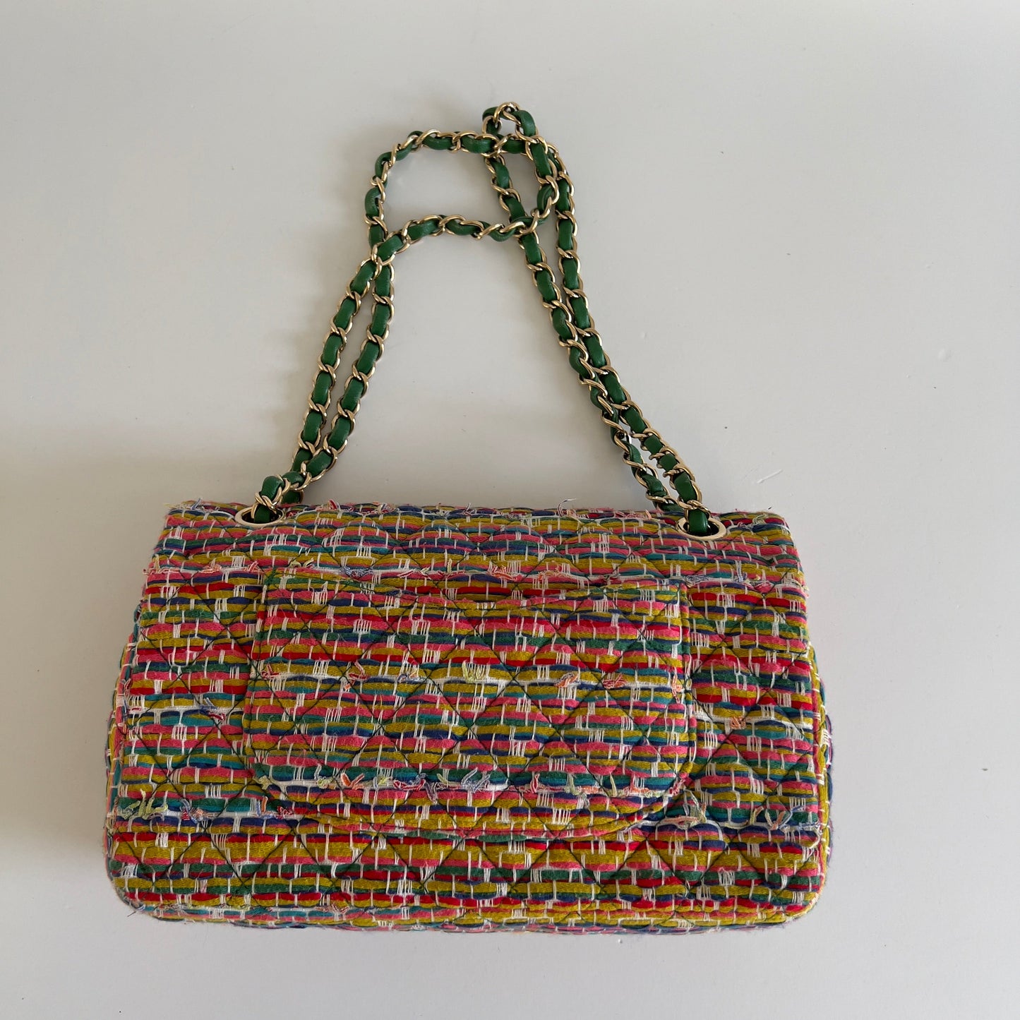 Chanel Multicolor Woven Stripes Double Flap Bag Medium