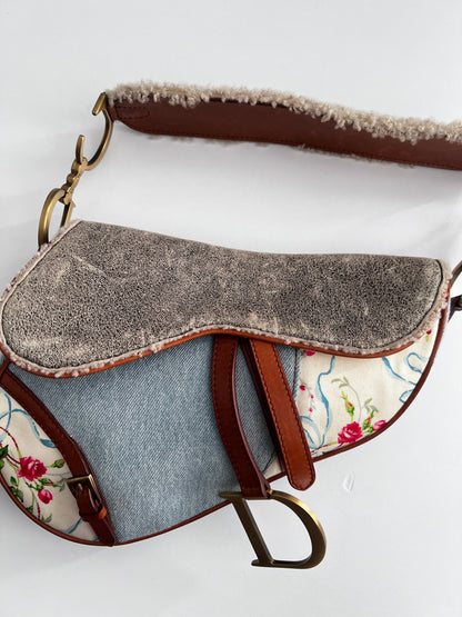 Vintage Dior denim & shearling saddle bag