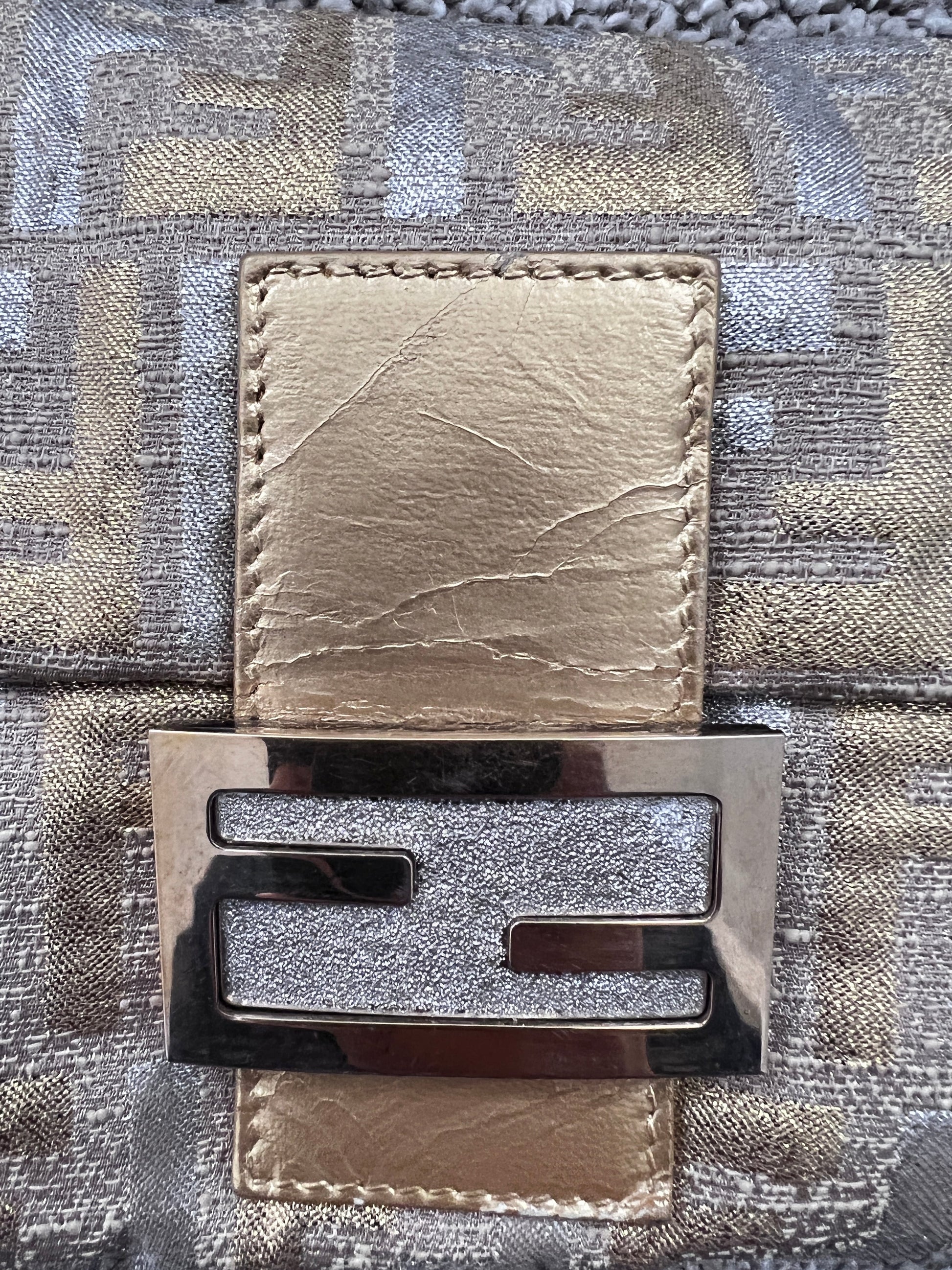 Fendi golden&silver embroidered zucca baguette