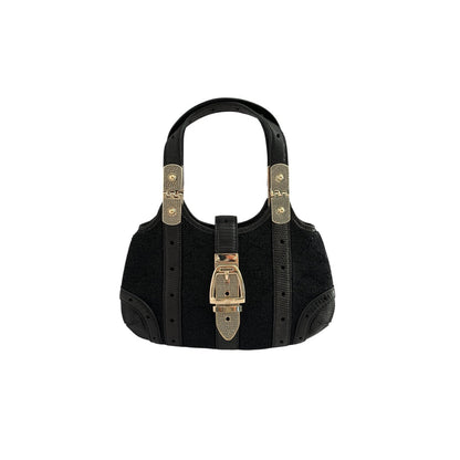 Gucci black leather glitter rhinestones gold hardware handbag