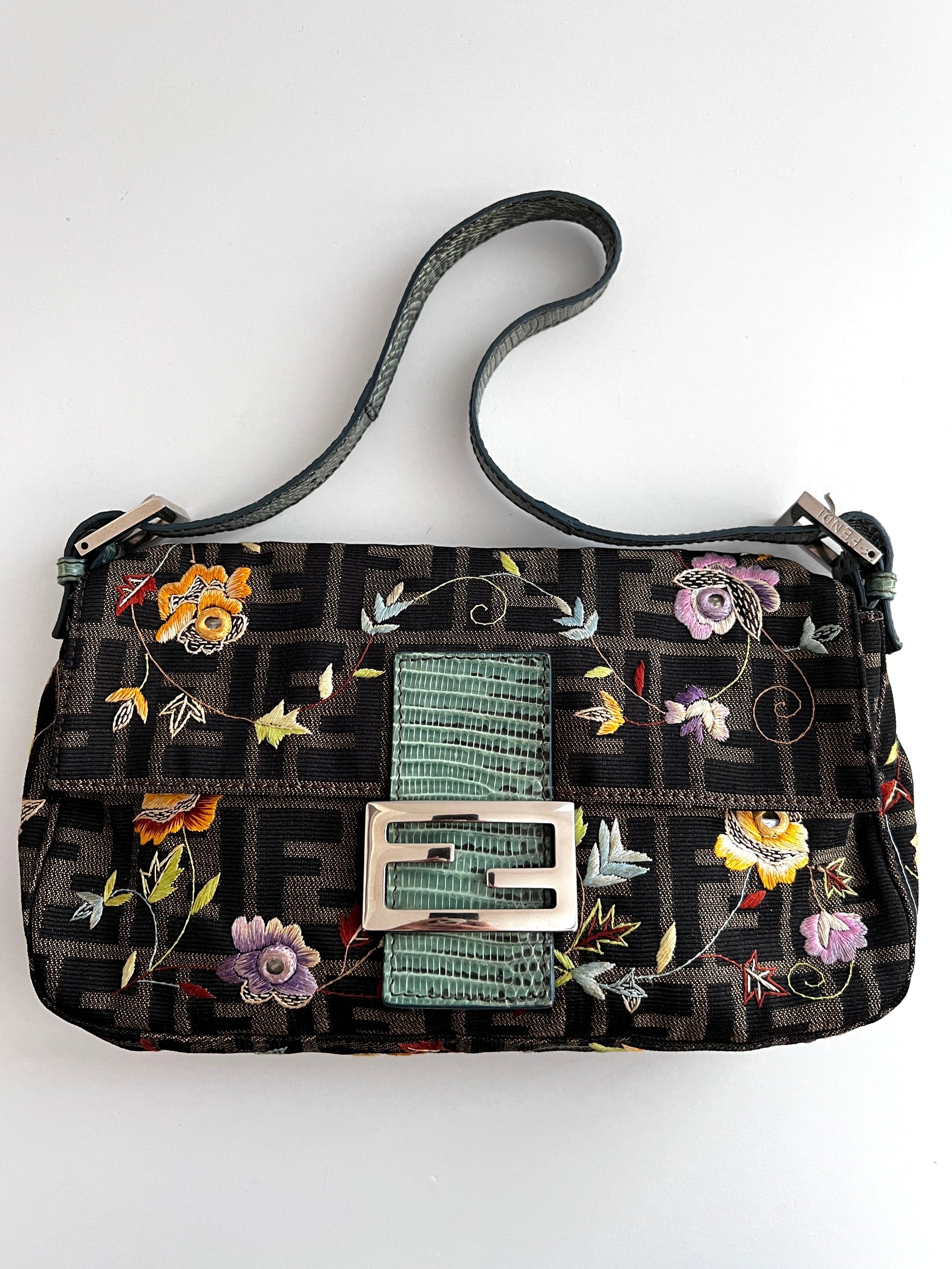 Vintage Fendi embroidered mirror zucca baguette