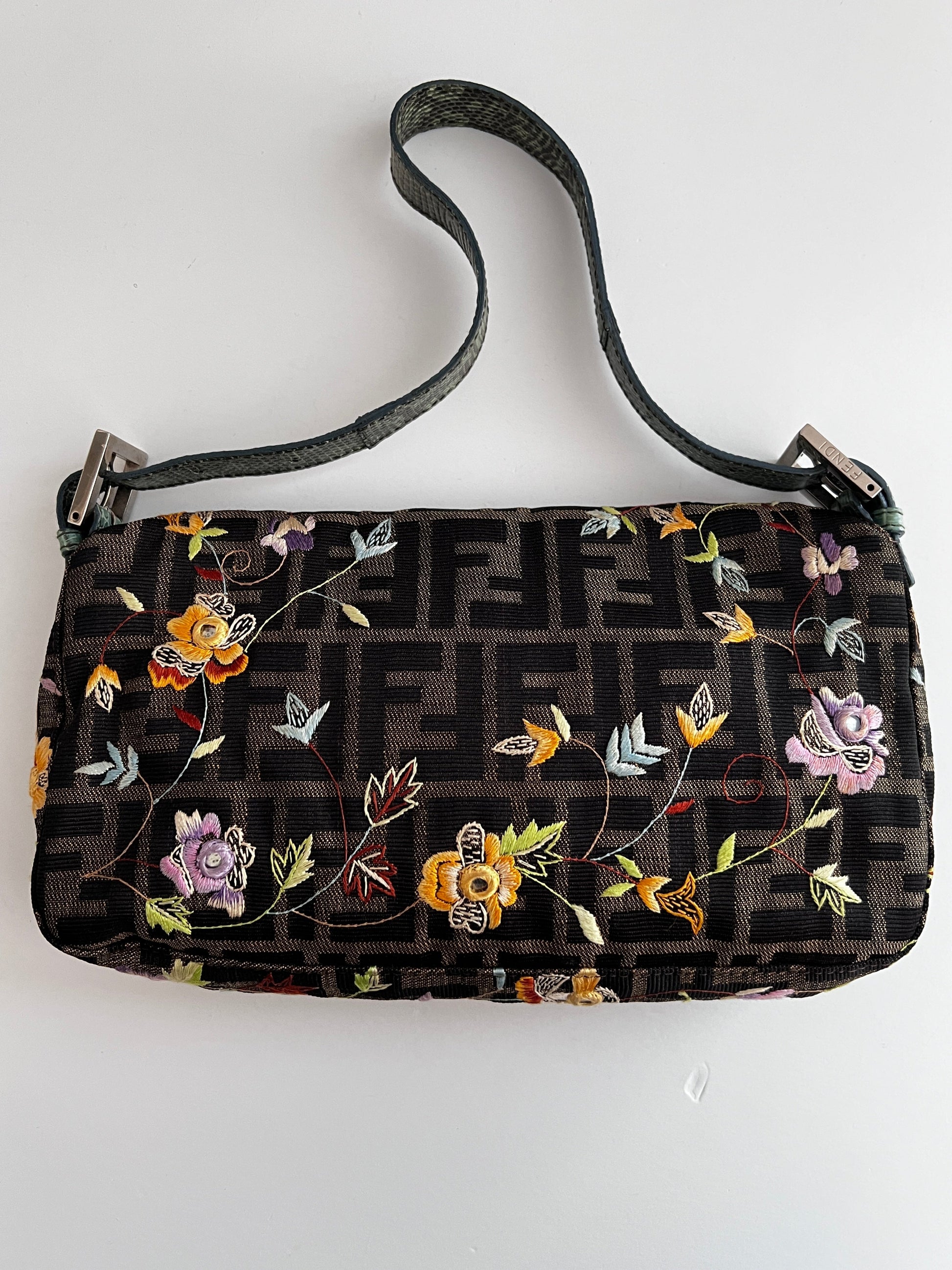Vintage Fendi embroidered mirror zucca baguette
