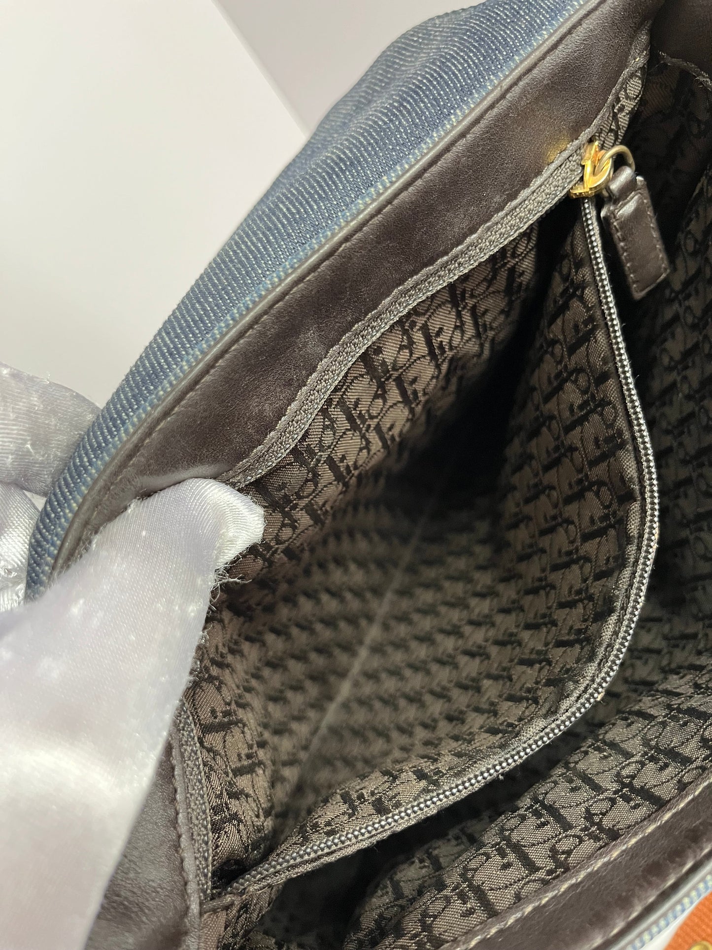 Dior blue denim leather shoulder bag