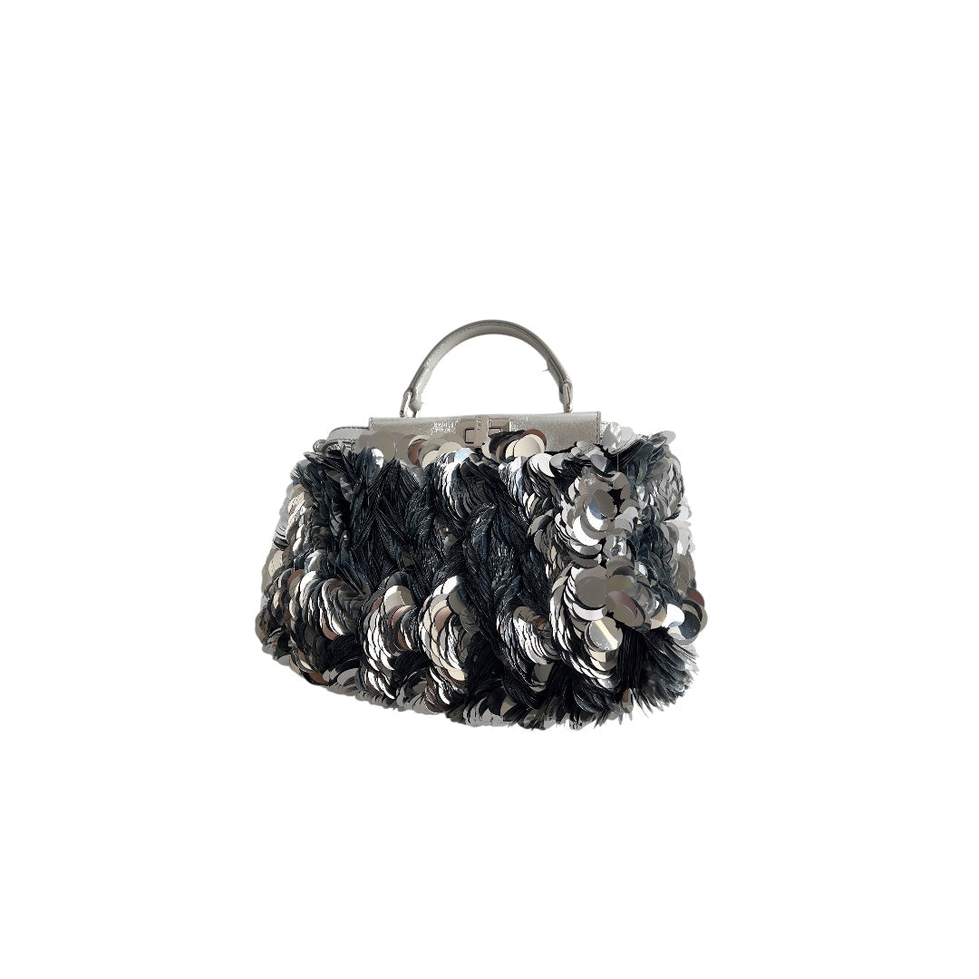 Fendi Silver Big Paillettes Small Size Peekaboo