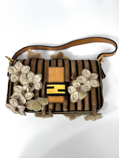 Fendi velevet 3D flowers strip baguette