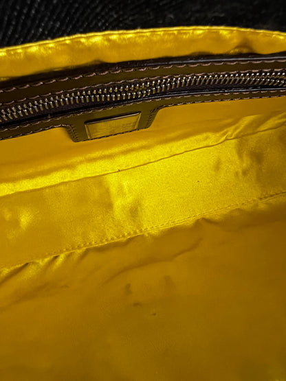 Vintage Fendi raffia raffia embroidered denim baguette