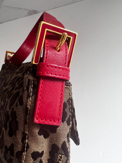 Vintage Fendi Cheetah print enamel buckle baguette