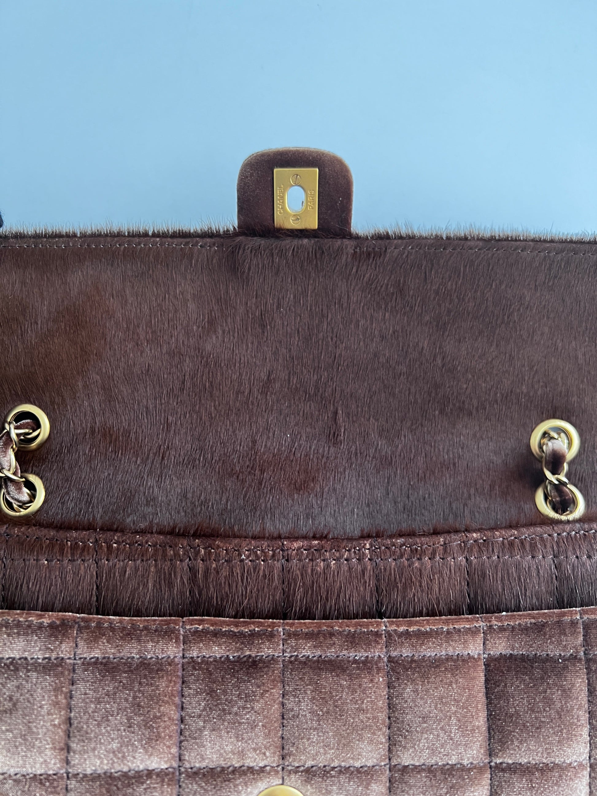 Chanel pony hair & velvet chocolate bar flap bag