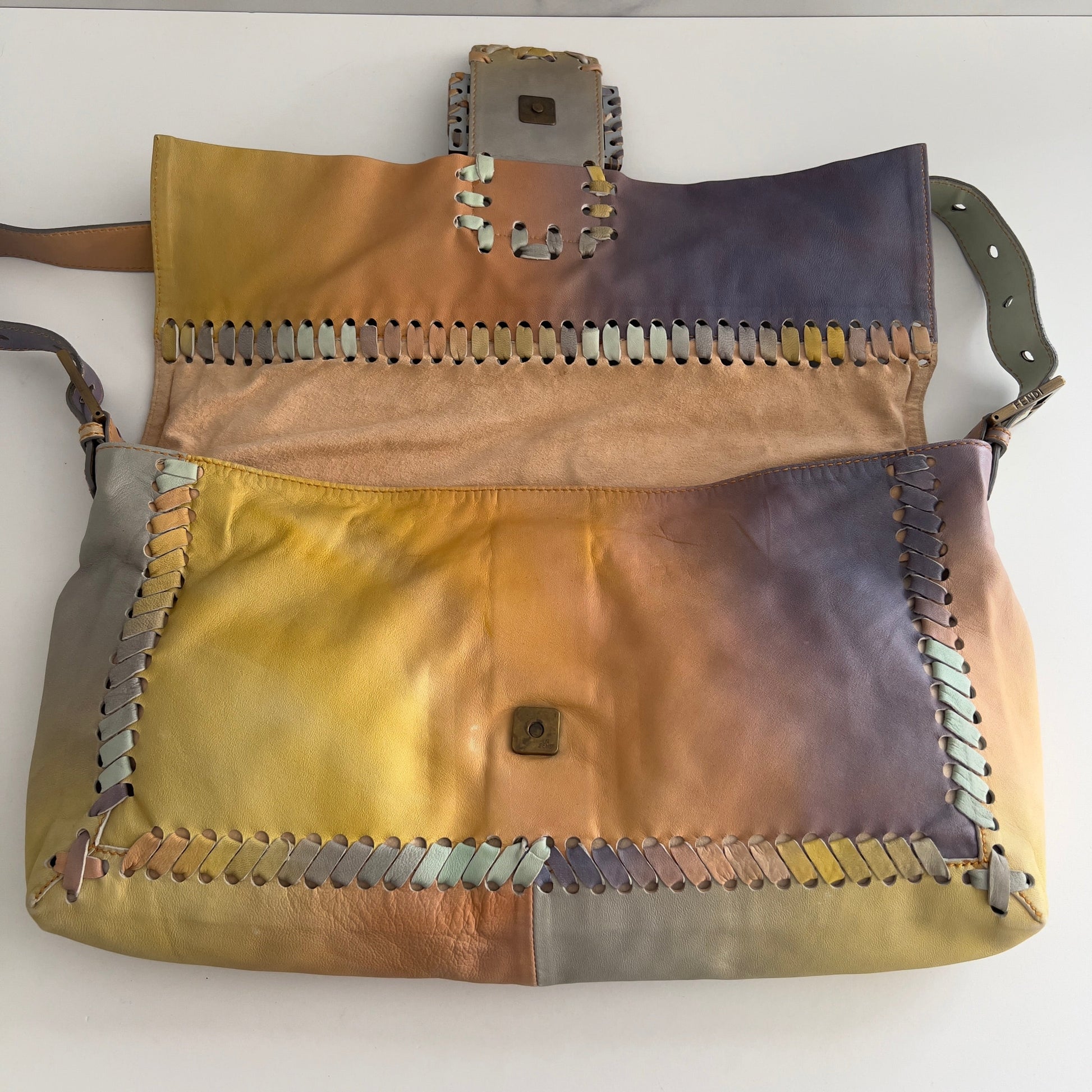 Vintage Fendi XXL Pastel Rainbow Whipstitch Baguette-B