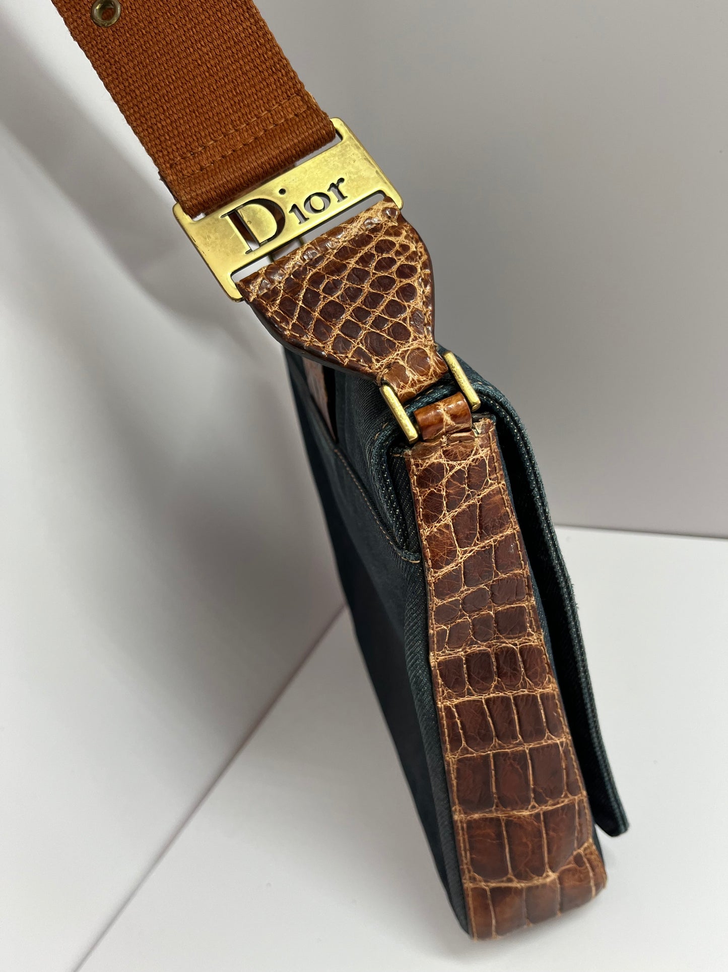 Dior blue denim leather shoulder bag