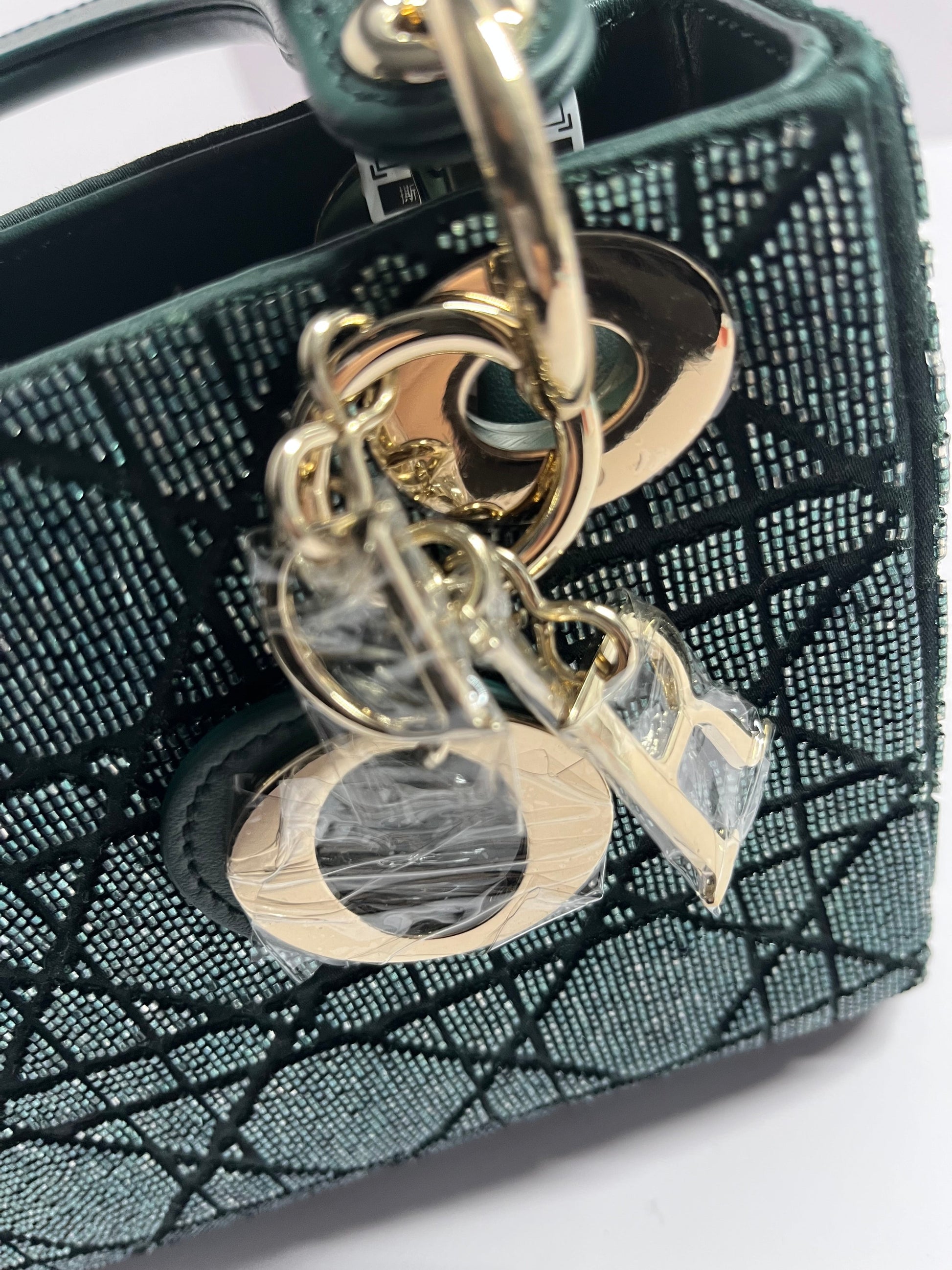 Dior lady dior mini dark green beaded shoulder bag