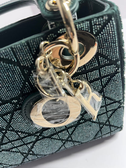 Dior lady dior mini dark green beaded shoulder bag