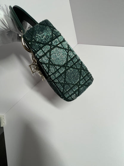 Dior lady dior mini dark green beaded shoulder bag