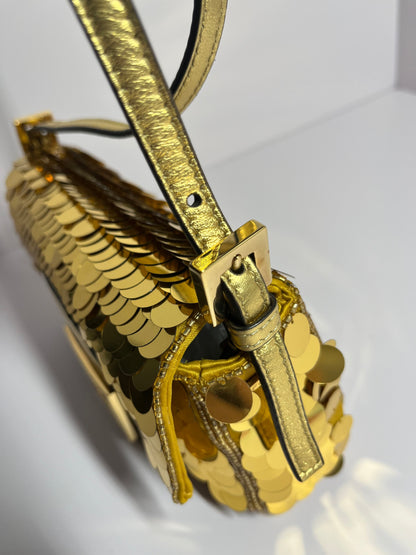 Fendi baguette mini gold sequins shoulder bag
