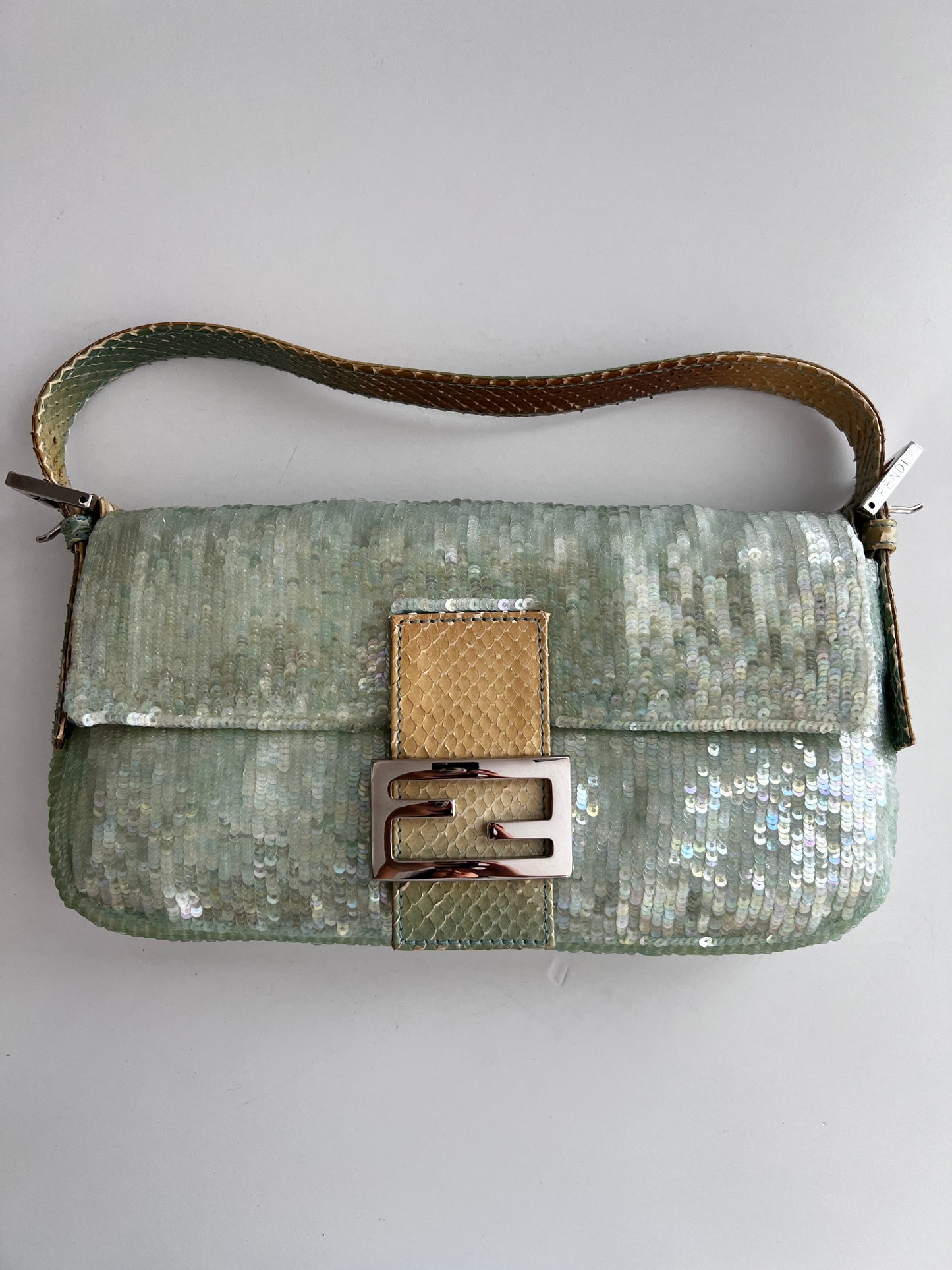 Vintage Fendi Mint Sequin Baguette