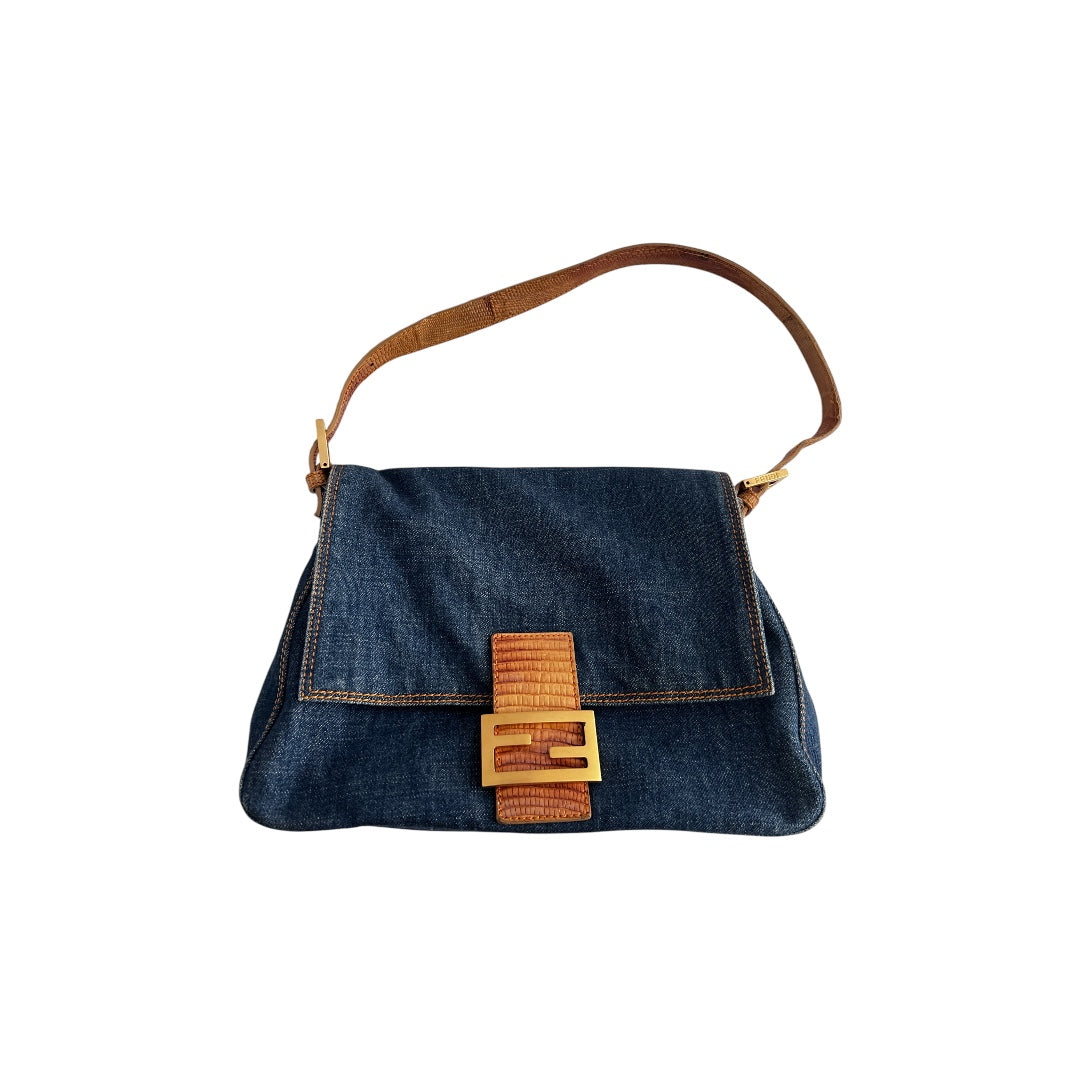 Fendi mamma lizard denim baguette