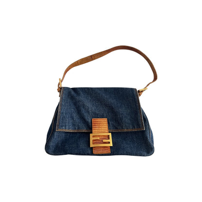 Fendi mamma lizard denim baguette