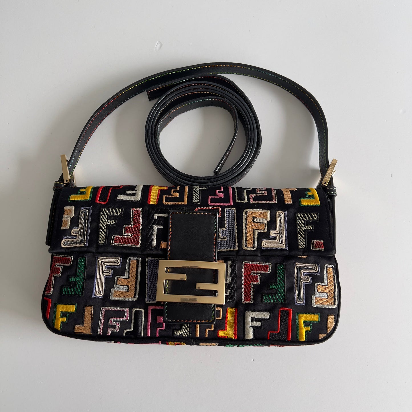 Fendi Multicolor Embroidered FF Baguette