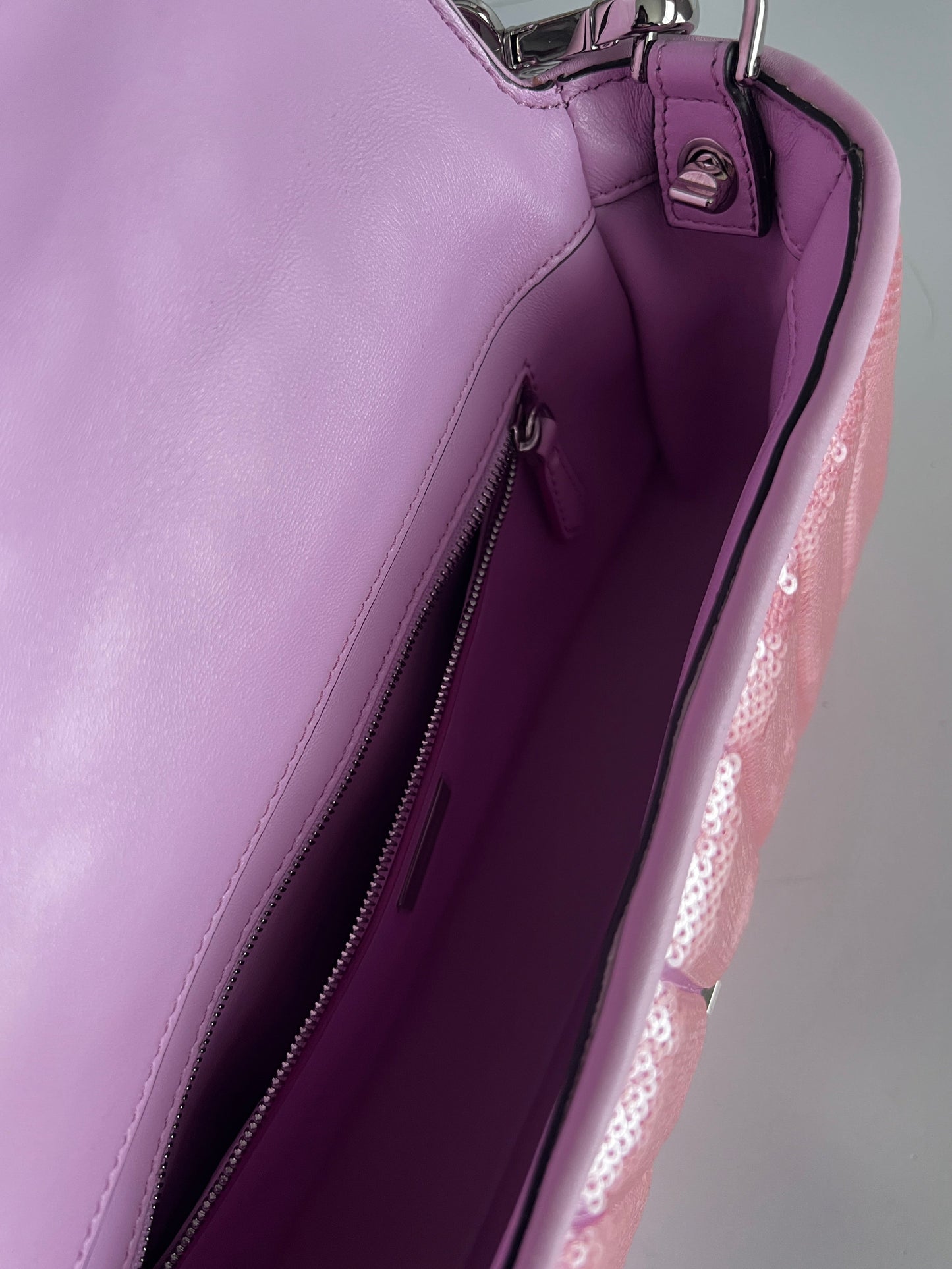 Fendi pink sequins replaceable magnetic buckle baguette