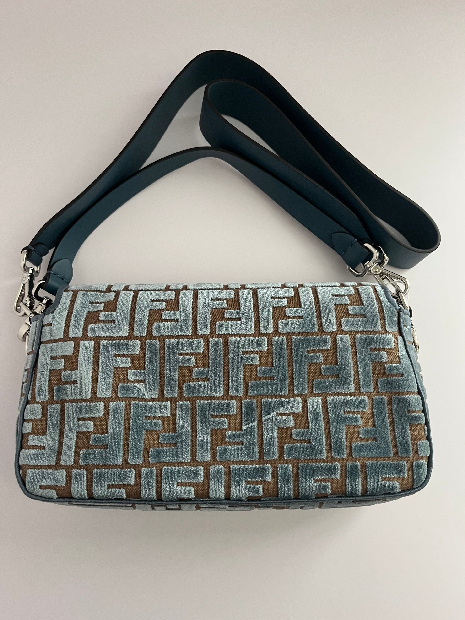 Fendi baguette new style FF velvet silver hardware shoulder bag NWOT