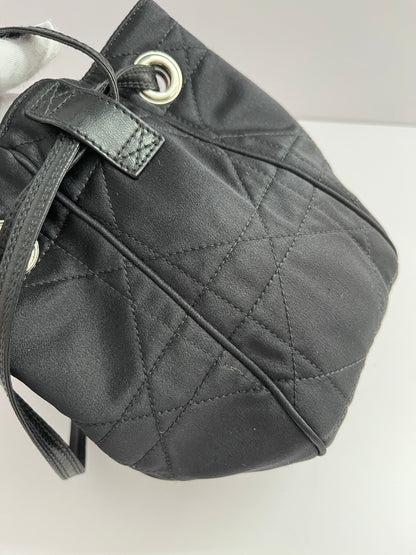 Dior black satin silver rhinestones hardware bucket shoulder bag