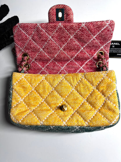 Chanel multi color cloth timeless cloth flap bag