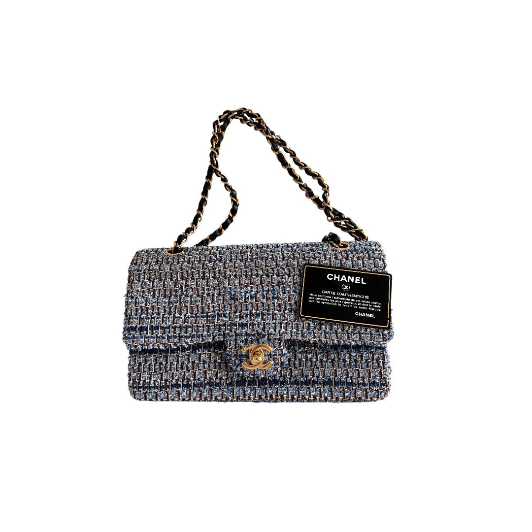 Chanel Chanel medium size blue tweed double flap bag