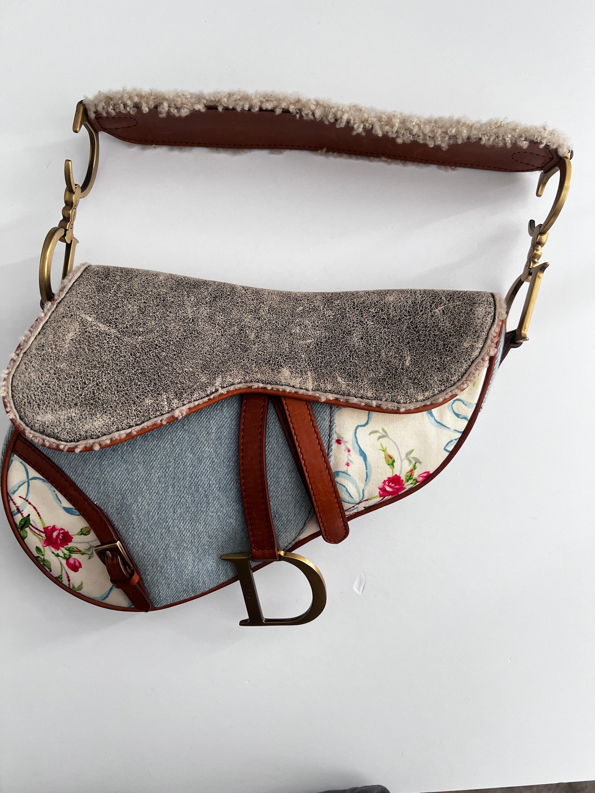 Vintage Dior denim & shearling saddle bag