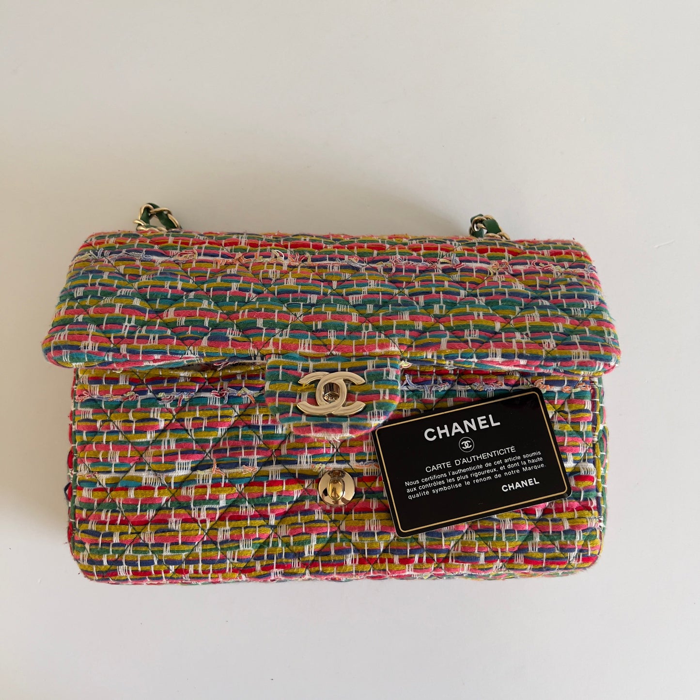 Chanel Multicolor Woven Stripes Double Flap Bag Medium